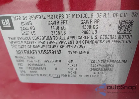 2011 Cadillac Srx Luxury Collection z USA, uszkodzony, nr VIN 3GYFNAEYXBS629142